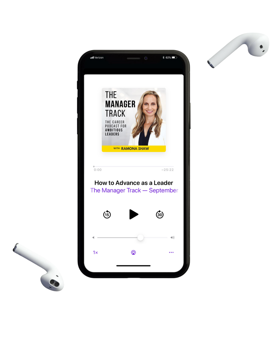 The Manager Track Podcast - Phone Mockup - Transparent Background with New Podcast Thumbnail